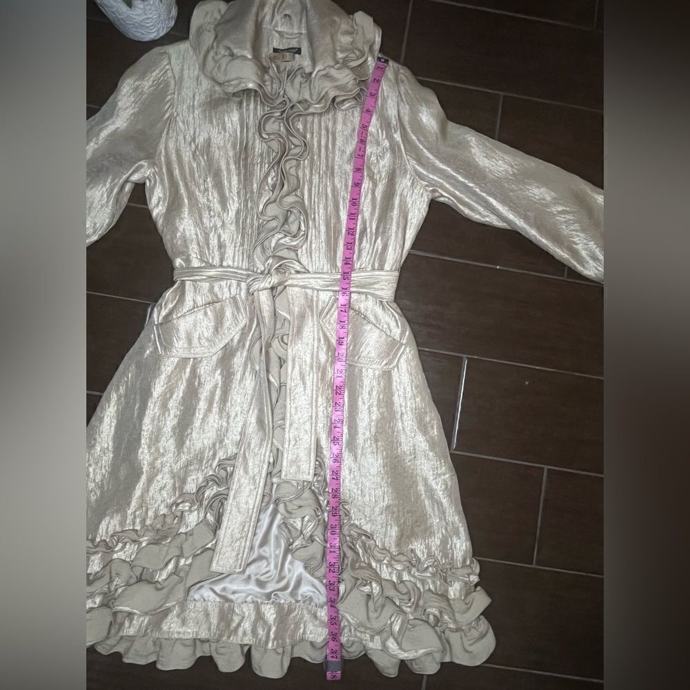 Samuel Dong shimmer champagne bubble ruffle hem coat/dress sz small - Picture 10 of 11